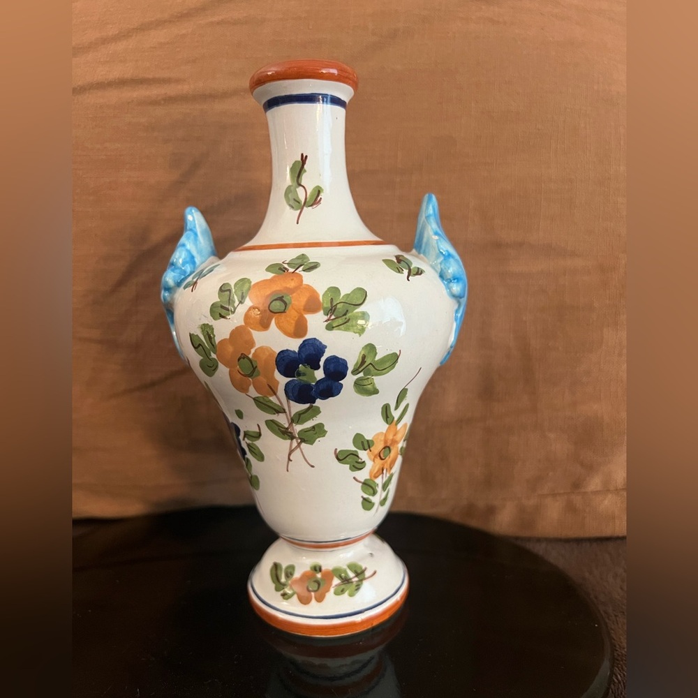 Italian Porcelain decorative vase with hand-painted floral motifs by Luxardo